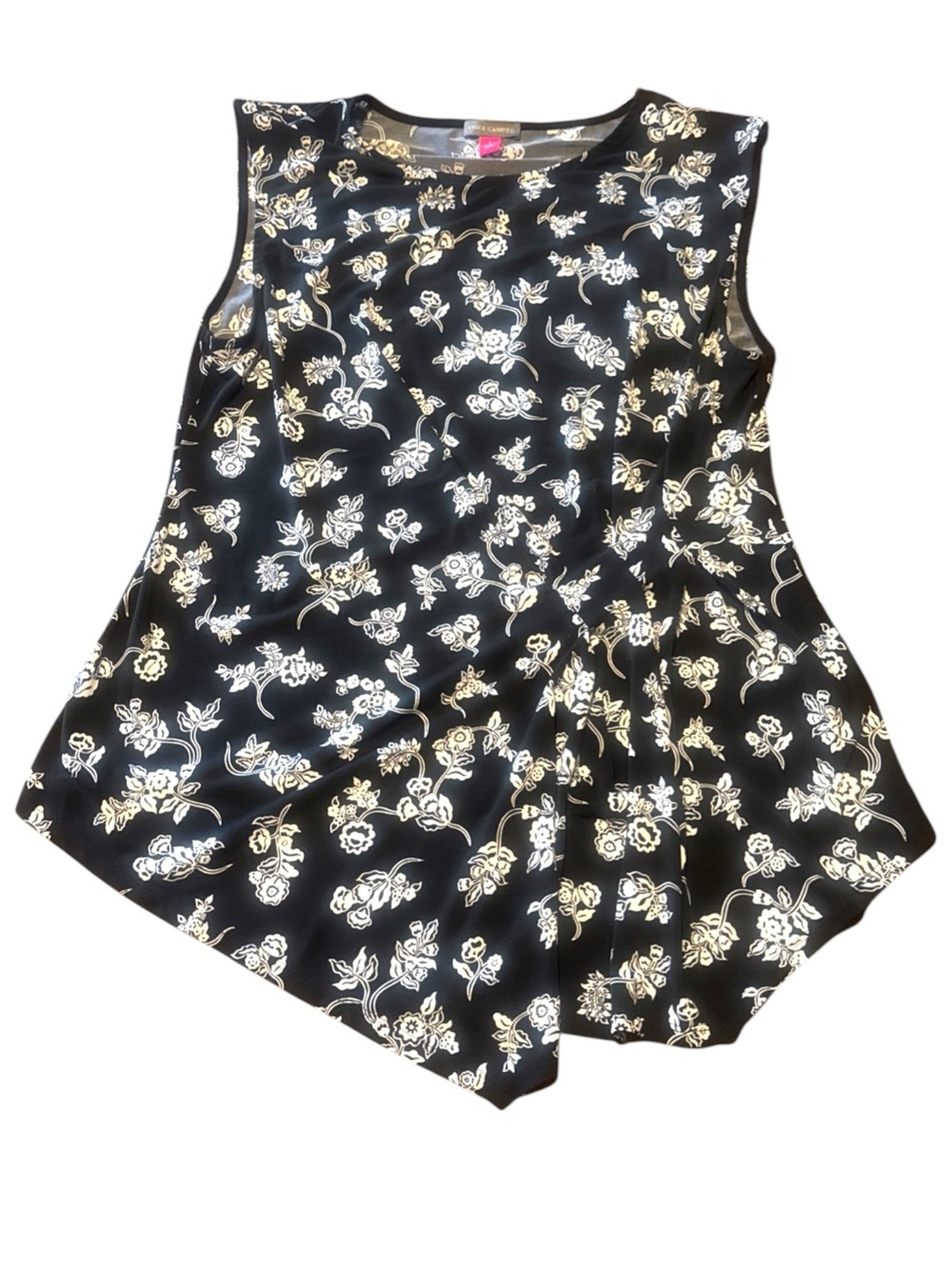 Vince Camuto Black Sleeveless Floral A-Line Tank